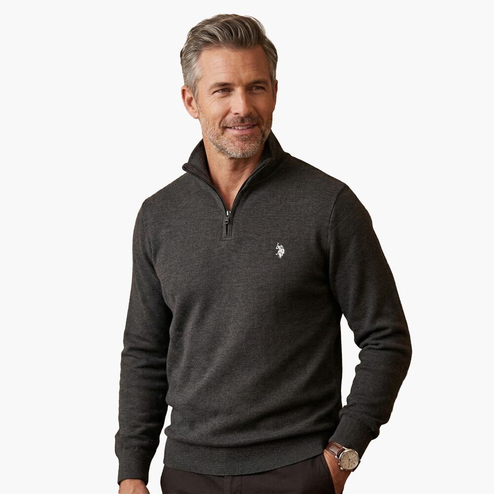US POLO ASSN Logo 1/4 Zip Pullover Knit Sweater (Charcoal | Size S)